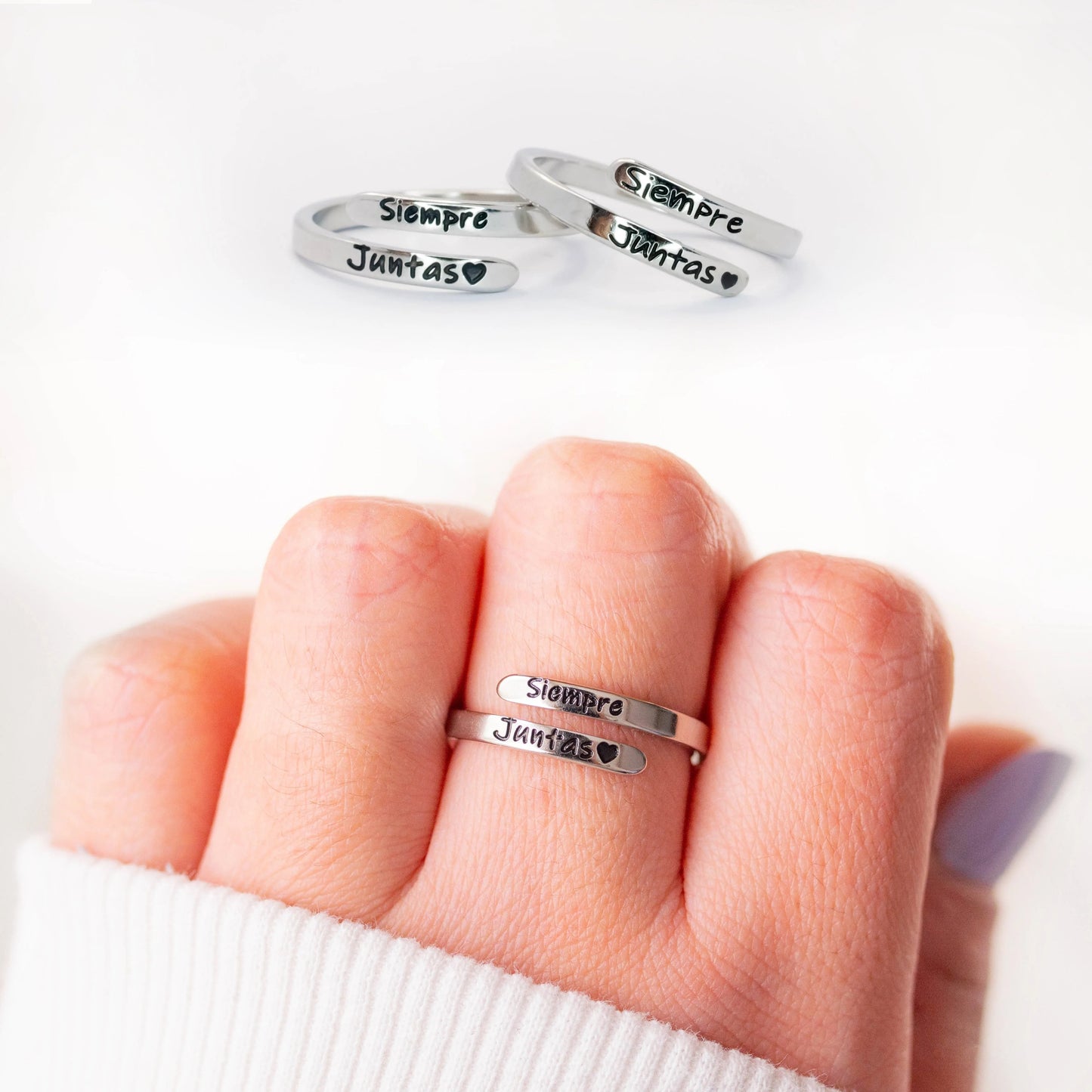 SIEMPRE JUNTAS PACK ANILLOS + TARJETA PERSONALIZADA